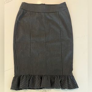 Pin Stripped Grey Pencil Skirt With Tulip/Ruffled Hem